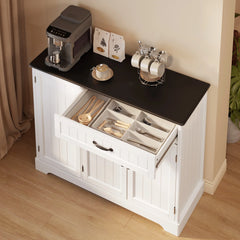 Coffee Bar, Lofka 42" Kitchen Storage Cabinet, Sideboard Buffet Cabinet with 8 Shelves, 1 Drawer