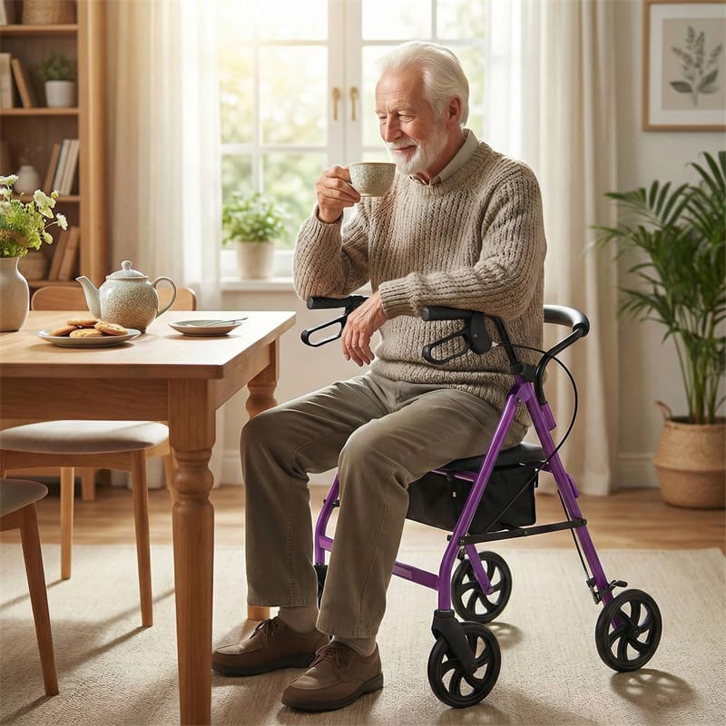 Foldable Rollator Walker with Seat & Height Adjustable Handles for Seniors, Lightweight Portable Rolling Walker w/ 8" Wheels & Storage Basket
