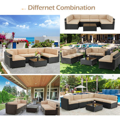 AECOJOY 7 Piece Outdoor Patio Furniture Set with Waterproof Cover, Black & Beige