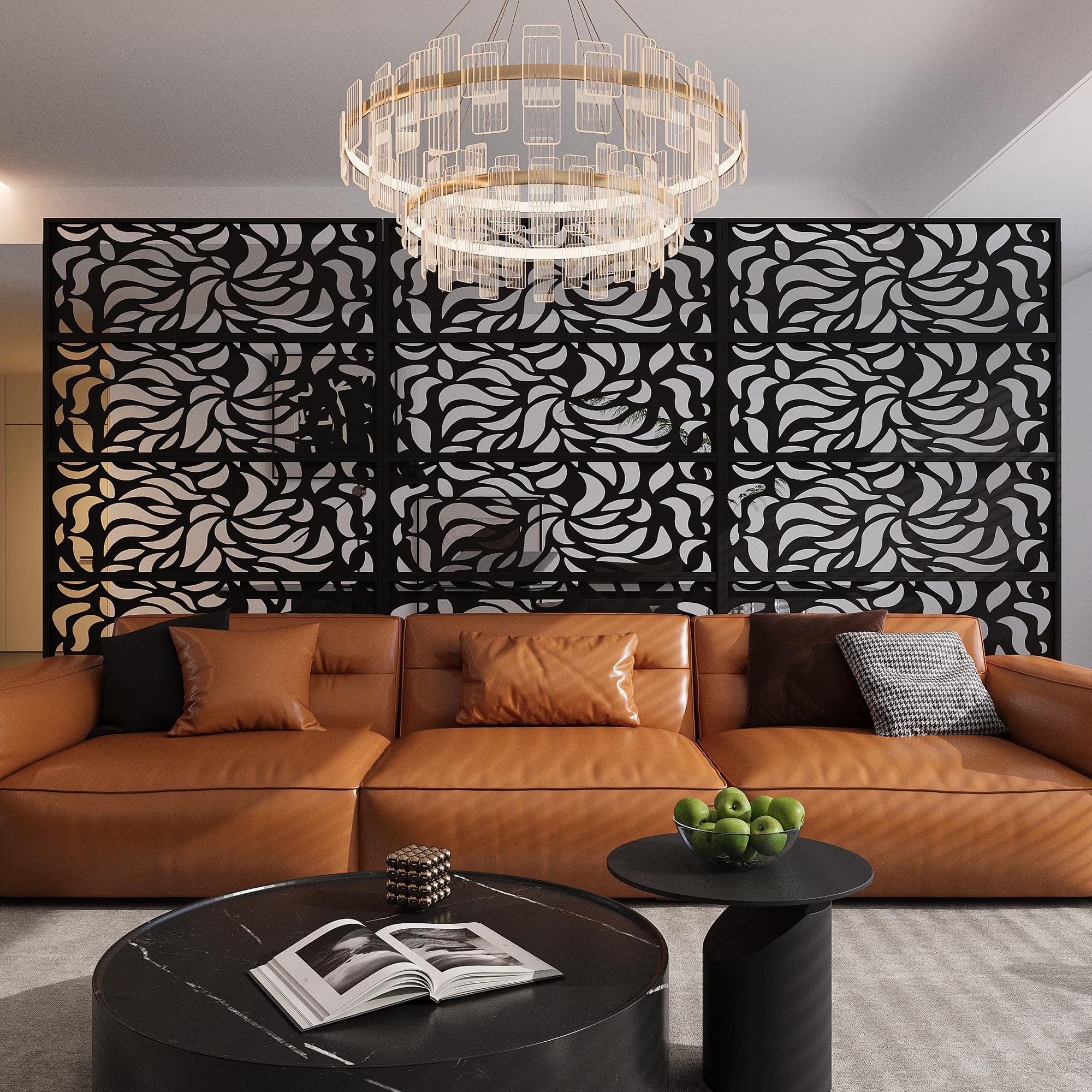 Accreate Decorative Wrought Privacy Screen - Easy Snap - Together Room Divider for Indoor/Outdoor Use, Breathable Wind - Resistant Partition with Anti - Tip Base (6x3.8ft)