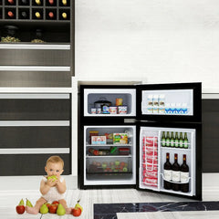 Costway Refrigerator Small Freezer Cooler Fridge Compact 3.2 cu ft. Unit, Grey