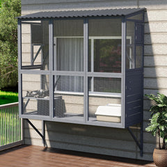 AECOJOY Catio Outdoor Cat Enclosure with Window Access, Large Window Catio Wood Cat House with 4 Platforms & 3 Doors