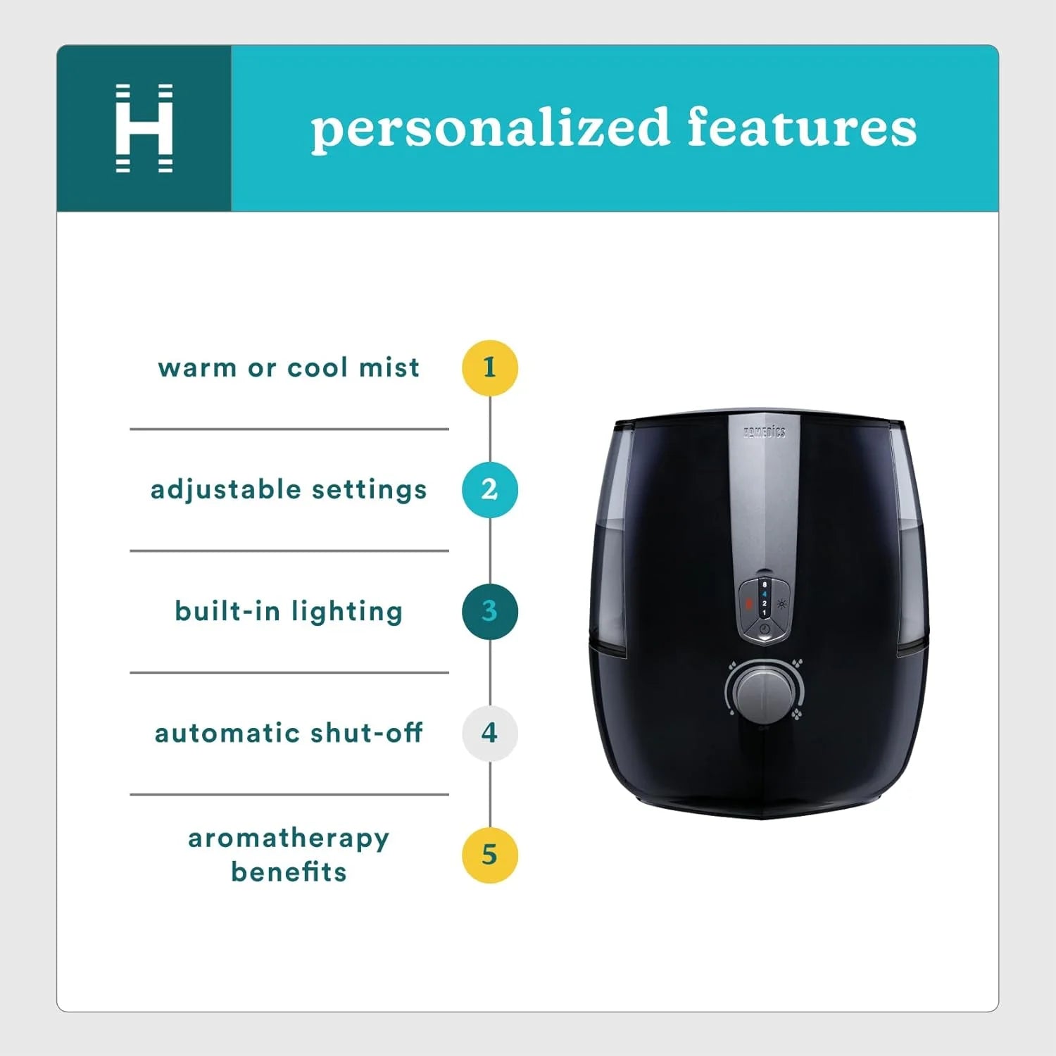 Homedics Totalcomfort Plus Ultrasonic Air Humidifier, 5.3 L Water Tank with Warm and Cool Mist for Home, Office, Nursery, Dorm, Night - Light with Auto Shutoff