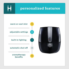 Homedics Totalcomfort Plus Ultrasonic Air Humidifier, 5.3 L Water Tank with Warm and Cool Mist for Home, Office, Nursery, Dorm, Night - Light with Auto Shutoff