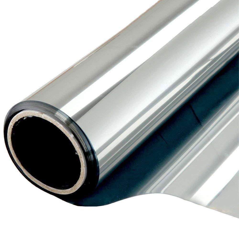 WPCTEV Window Film One Way Mirror Film Daytime Privacy Static Non-Adhesive Decorative Heat Control Anti UV Window Tint for Home and Office, Silver
