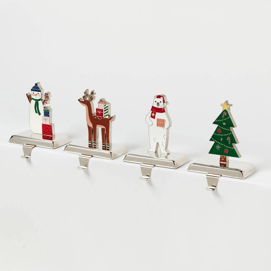 4pk Metal Holiday Character Christmas Stocking Holder Snowman/Tree/Deer/Polar Bear - Wondershop