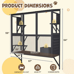 AECOJOY Catio Outdoor Cat Enclosure with Window Access, Large Window Catio Wood Cat House with 4 Platforms & 3 Doors
