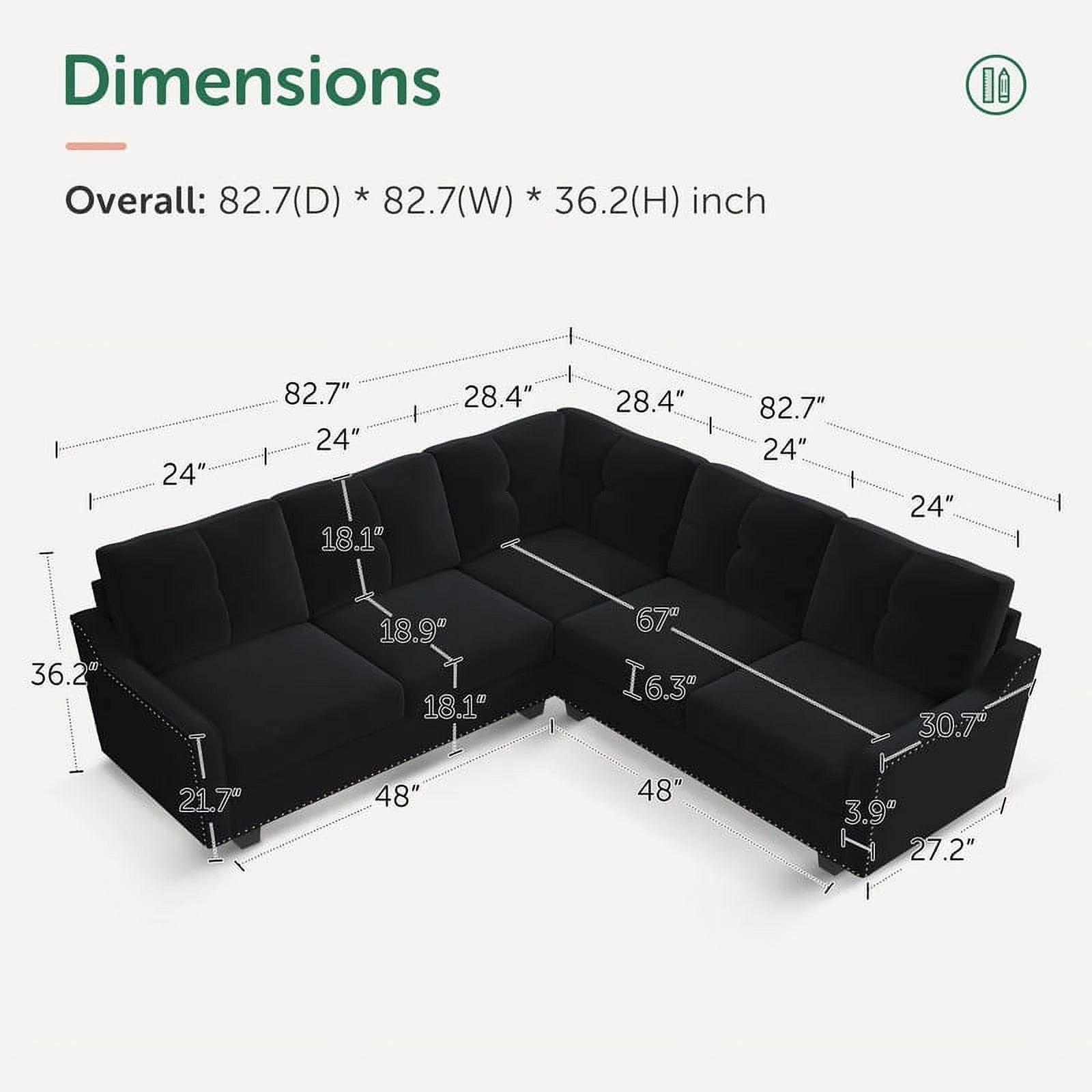 HONBAY Rivet Corner Sofa L - Shaped Sofa Couch Reversible 4 - Seater Couch for Living Room and Apartment, Dark Blue