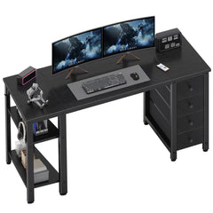 Lufeiya White Desk with Drawers & Storage Shelves, 47 in Study Work Writing Desk for Home Office Bedroom, Simple Modern Cute PC Computer Desks Table, White