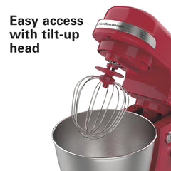 Hamilton Beach 4 Quart Stand Mixer for Kitchen, 7 Speeds, Tilt - Head, Dough Hook, Whisk & Flat Beater, White