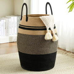 65L Cotton Rope Laundry Hamper by Fiona's Magic, Large Woven Tall Laundry Basket for Storage Clothes and Toy in Bedroom, Living Room Organizing,