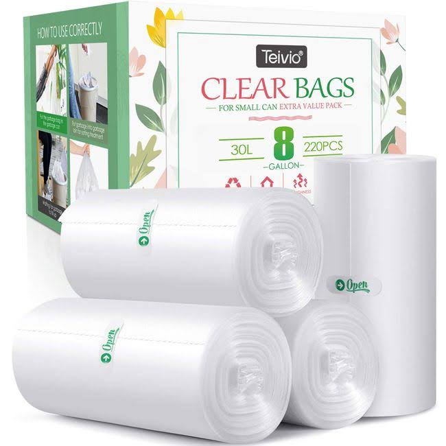 8 Gallon 220 Counts Strong Trash Bags Garbage Bags by Teivio Bin Liners for Home Office Kitchen Clear