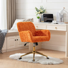 Furniture Office Chair, Artificial Rabbit Hair Makeup Vanity Chair Chair, 360 Comfy Swivel Armchair with Wheels, Modern Height Adjustable Cute Vanity Chair for Living Room Small Spaces Pink