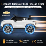 12V Licensed Chevrolet Ride On Truck Car Kids Electric Vehicle with Remote Control, Rear Storage, Lights, Music & Spring Suspension for Ages 3+