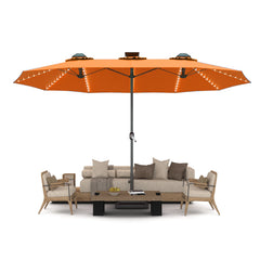 AECOJOY 15ft Patio Double-Sided Umbrella, 156 PCS Solar LED Light Outdoor Large Umbrella, Orange