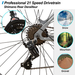 Hiland 26 27.5 29 in Mountain Bike, Mens Womens MTB with 21 Speeds, High - Tensile Steel Frame, V Brake, Hardtail Bicycle for Adults