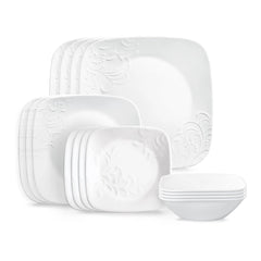 Corelle Cherish 16 - Piece Embossed Square Glass Dinnerware Set (Service for 4)