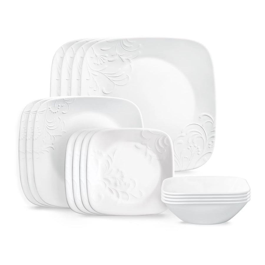 Corelle Cherish 16 - Piece Embossed Square Glass Dinnerware Set (Service for 4)