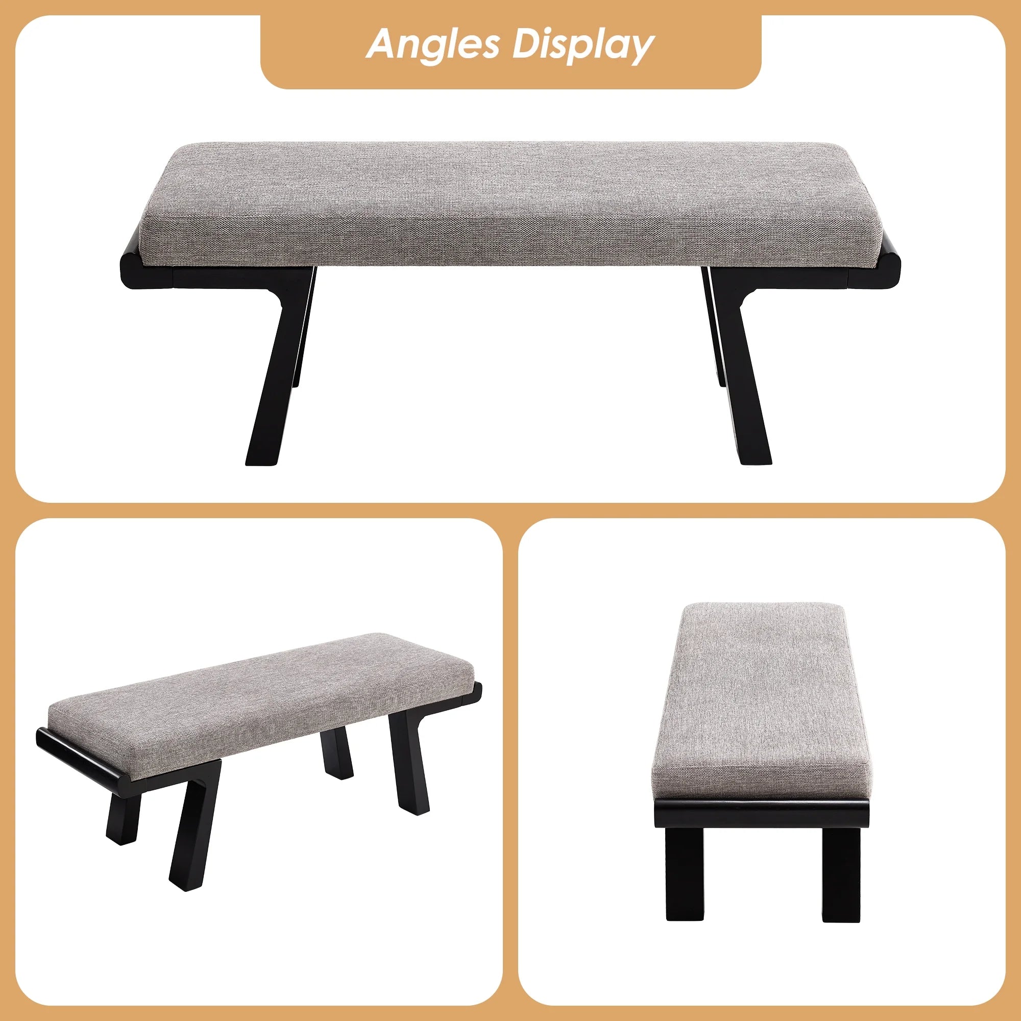 Zesthouse 47.4" Linen Upholstered Bench, Entryway Bench with Solid Wood Legs, Modern Ottoman Bench for Living Bedroom Room, Beige