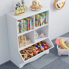 Homfa Kid'S Cubby Toy Storage Cabinet, Wood Toy Organizer of 5 Bins, Children'S White Bookcase, Toy Chest for Bedroom Living Room