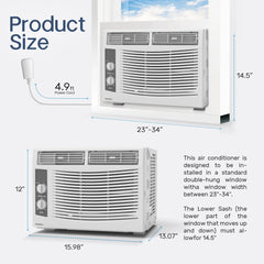 5000 BTU Window Air Conditioner Easy Cool - Capable of Cooling up to 150 Sq Ft. 2 Fan Speeds, 4 - Way Air Direction, Mechanical Control, Filter, for Small Room Air Conditioner, Small Ac Unit