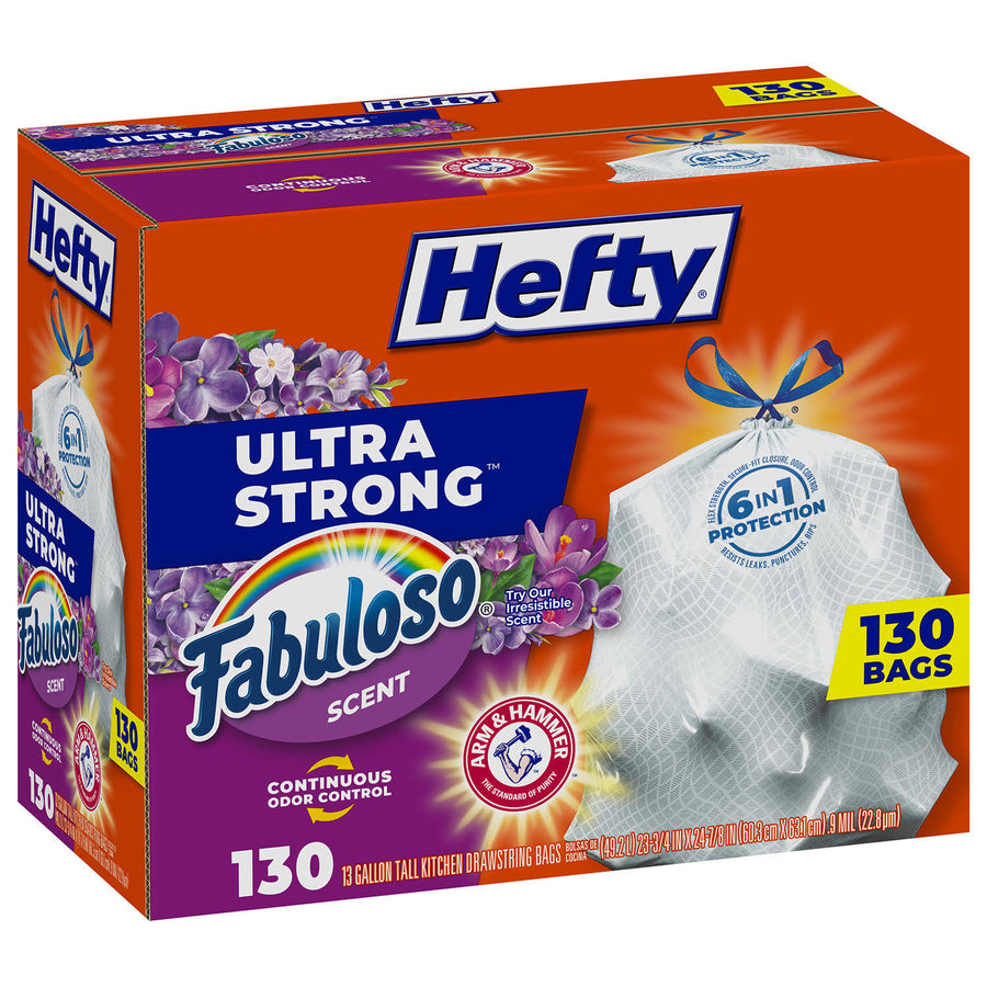Hefty Ultra Strong Tall Kitchen Drawstring Bags, Fabuloso Scent, 13 Gallon - 130 bags