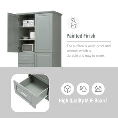Bathroom Cabinet, 62.2" Tall Storage Cabinet with Doors and Shelves, Freestanding Linen Closet for Bathroom, Kitchen, Living Room, Grey