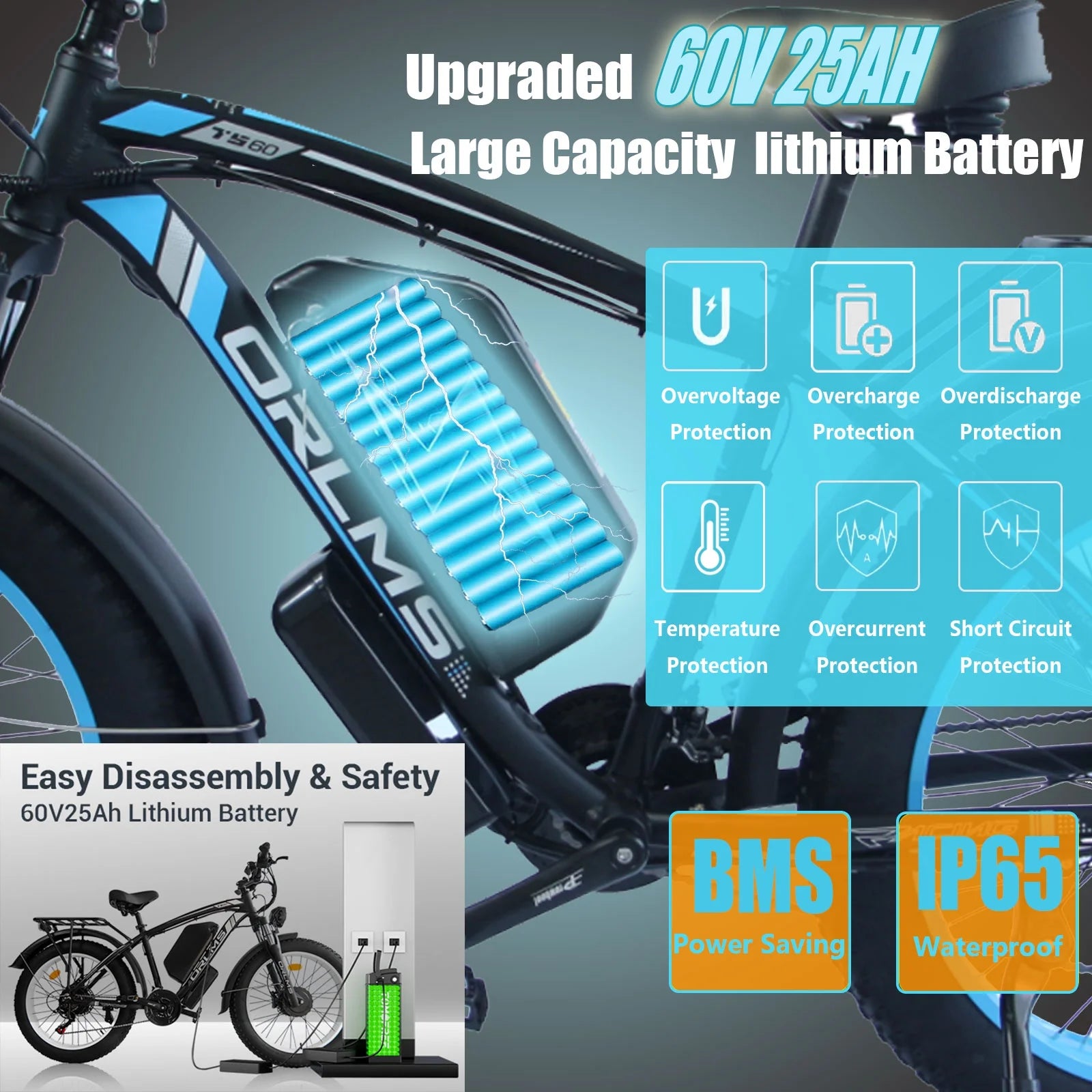 (US in Stock) 5000W Peak Dual Motor Electric Bike for Adults, 60V 25AH Removable Battery Ebike, 50MPH AWD 21 - Speed Mountain Snow E - Bike with 26" x 4.0 Fat Tire, Long Range Mountain Off - Road Ebikes