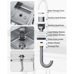 AECOJOY Stainless Steel Utility Sink with Shelves, Free Standing Single Bowl Commercial Kitchen Sinks