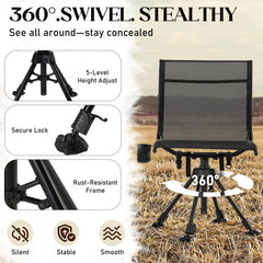 AECOJOY Hunting Chair Without Armrests, Lightweight Foldable Design, 360° Swivel for Blinds & Outdoor Use