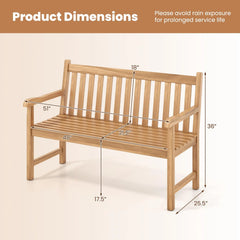 Tangkula 51" Teak Wood Outdoor Bench 2-Person Solid Wood Garden Patio Bench