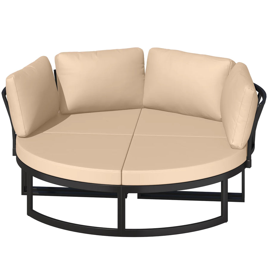 AECOJOY Patio Furniture Outdoor Round Daybed with Removable Cushions 4 Piece Sectional Sofa Patio Furniture Set, Beige