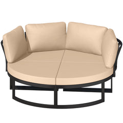 AECOJOY Patio Furniture Outdoor Round Daybed with Removable Cushions 4 Piece Sectional Sofa Patio Furniture Set, Beige