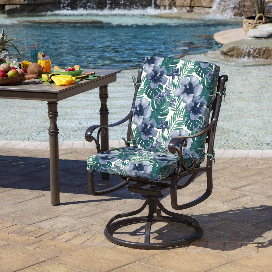 Arden Selections Salome Tropical Outdoor High Back Dining Chair Cushion Blue