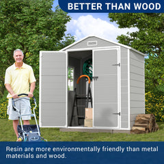 ELPOSUN Outdoor Storage Shed 6x4.5 Ft, Resin Outside Sheds & Outdoor Storage Plastic for Trash Can, Bike, Lawnmower, Generator, Tool Shed with Lockable Door for Backyard, Lawn, Patio, Grey & White