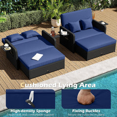 Tangkula Patio Rattan Daybed with 4 Level Adjustable Backrest