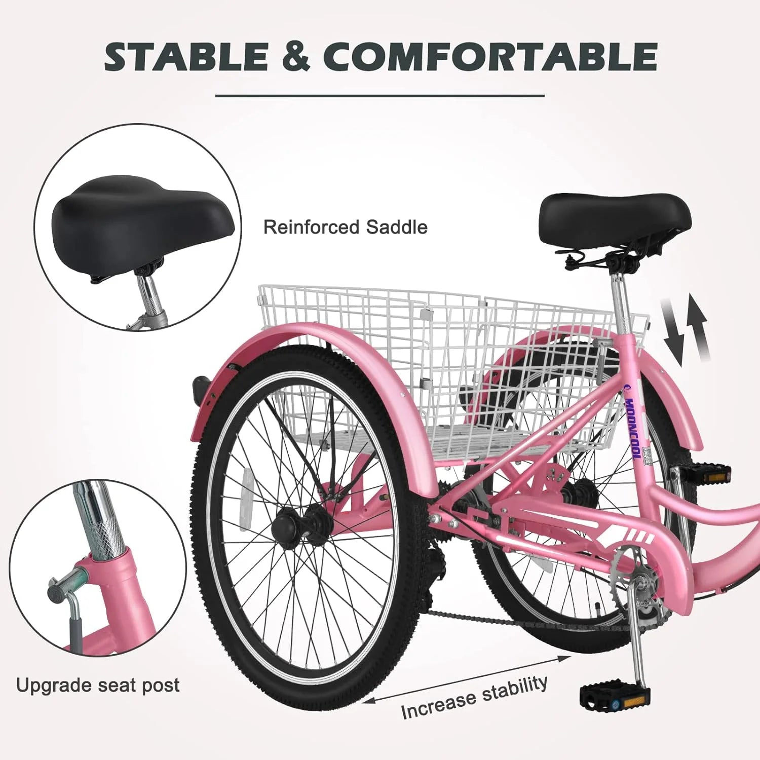 FICISOG 7 Speed Adult Tricycle for Women, 20/24/26 in Adult Trike with Basket, 3 Wheel Bikes for Adults Seniors, Cruise Trike for Shopping Picnic