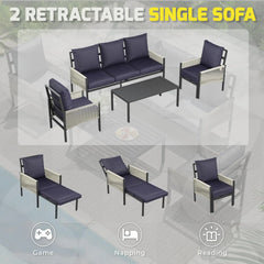 AECOJOY Aluminum Patio Furniture Set - 5 Seat Outdoor Sectional with Retractable Footrest Sofas & Coffee Table