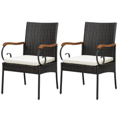 Set of 2, Outdoor PE Rattan Chairs with Soft Zippered Cushion, Heavy-Duty Metal Frame & All-Weather Wicker