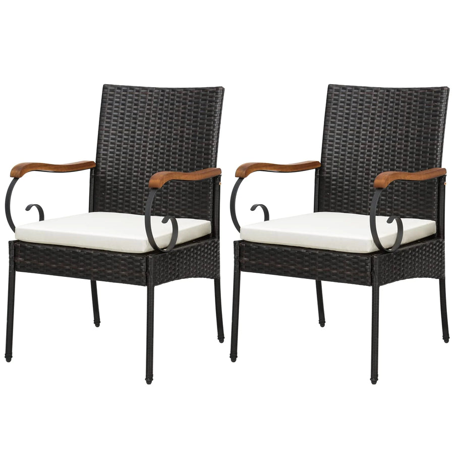 Set of 2, Outdoor PE Rattan Chairs with Soft Zippered Cushion, Heavy-Duty Metal Frame & All-Weather Wicker