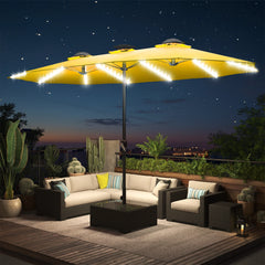 AECOJOY 15ft Patio Double-Sided Umbrella, 156 PCS Solar LED Light Outdoor Large Umbrella, Yellow