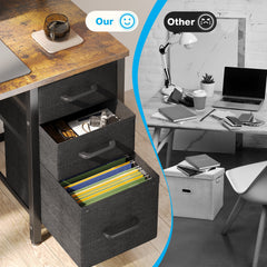 40 in Computer Desk with Power Outlets & LED Lights, Home Office Desk with 3 Drawers & Adjustable Monitor Shelf, , Writing Desk with Storage Bag, Vintage