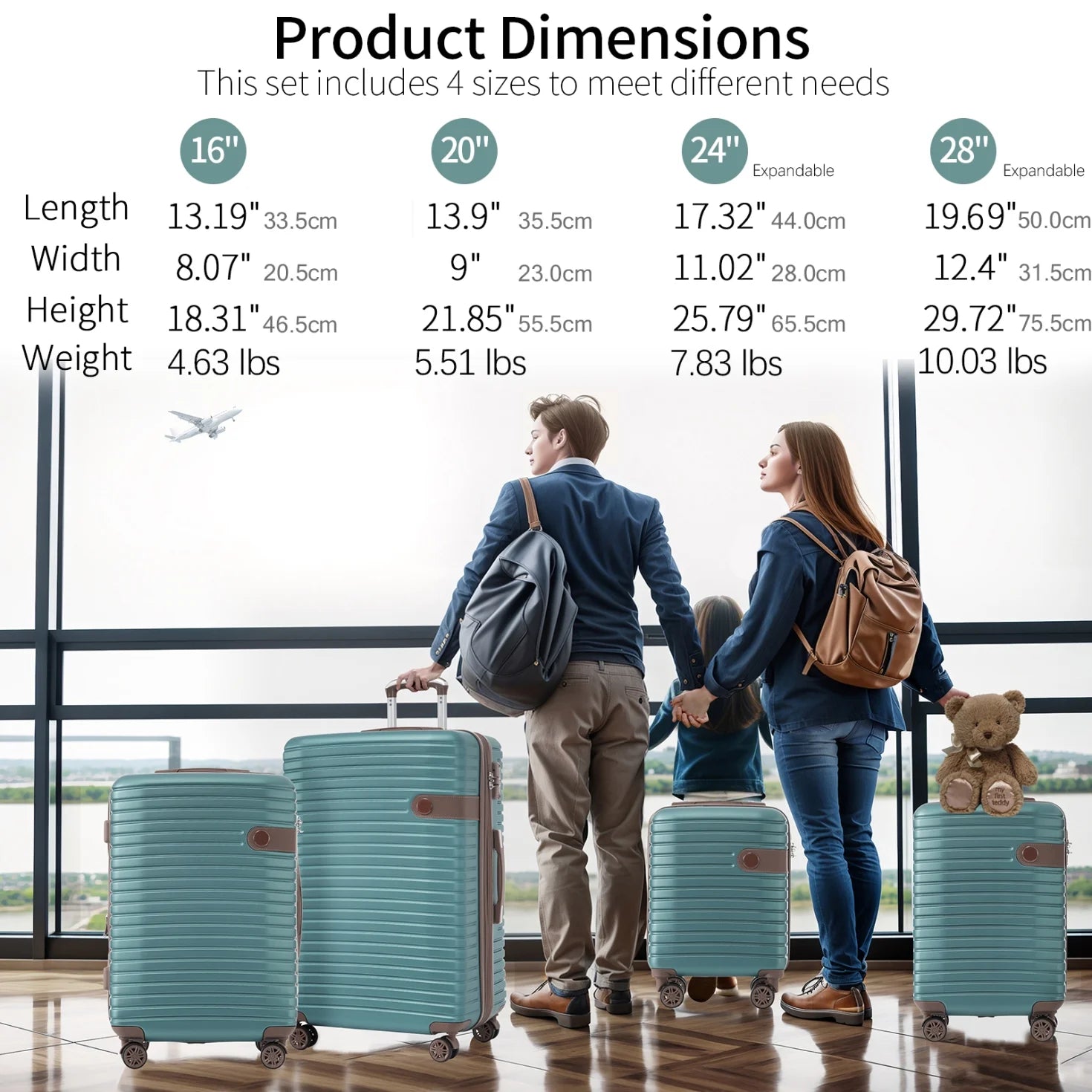 Luggage Sets, 4 - Piece Lightweight Suitcase Set with 4 Packing Cubes and TSA Lock, Hardshell Suitcases with Spinner Wheels, (16/20/24/28 ), Brown