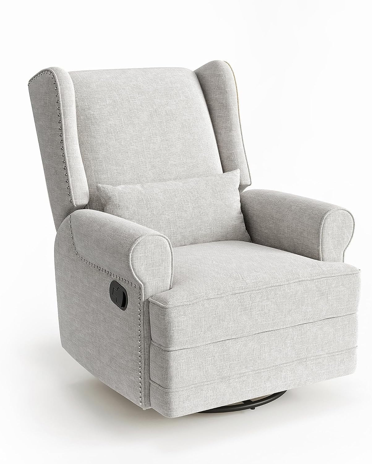 Royalcraft Swivel Nursery Glider Recliner, Comfy Upholstered Glider Chair with Lumbar Pillow and Footrest, Beige