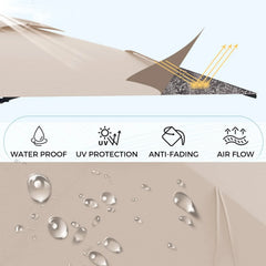 AECOJOY 10FT Large Patio Umbrella with Solar Lights, Rectangle Wall Mounted Outdoor Patio Umbrella, Beige