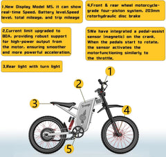 6000W(Peak) Motor 60V/35ah Battery, Freego X2pro Electric Motorcycle for Adults, Electric Bike 50MPH/7 Speed Off Road Electric Bicycle, 19x2 Full Suspension/Four - Piston Hydraulic Brake UL2849MTB