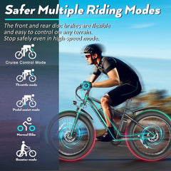 Gocio 26" 4.0 Fat Tire Electric Bike for Adults, 500W Adults E Bike, 48V 13ah Removable Li - Ion Battery, Professional 7 - Speed, Electric Mountain Bicycle Beach Bike Snow Bike Ebike for Men