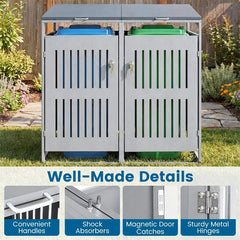 44 Cu.Ft Outdoor Trash Can Storage Shed for 2 Bins, Metal Garbage Can Organizer with Gas Struts, Shock Absorbers, Lockable Doors & Slant-Roof