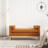 53.5"w Elegant Upholstered Bench with Wood Legs & Round Pillows, Comfy Boucle Fabric Footrest with Arms, Entryway Bench for End of Bed, Bedroom and Living Room, Ivory