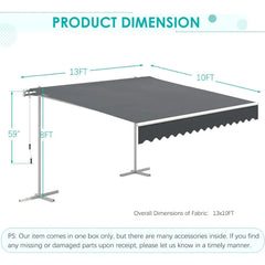 AECOJOY Free Standing Retractable Awning, 13'x10' Patio Awnings Outdoor Manual Sun Shade Shelter, Dark Grey
